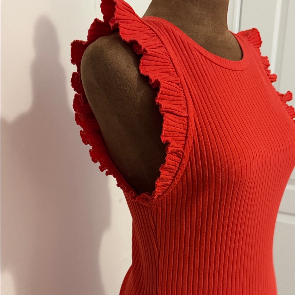 Zara Vibrant Red Ruffle Sleeve Midi Dress - Picture 2 of 4
